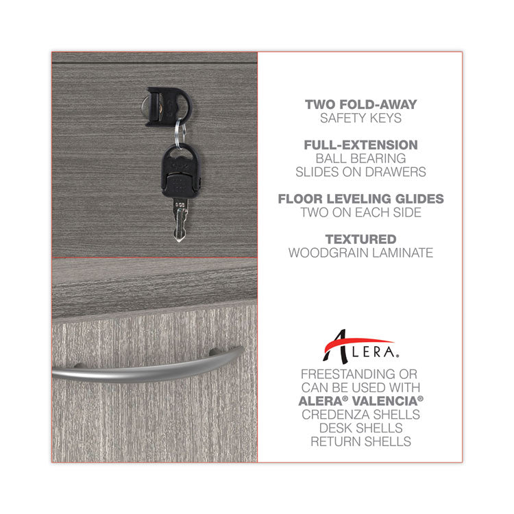 Alera® Alera Valencia Series Full Pedestal File, Left or Right, 2 Legal/Letter-Size File Drawers, Gray, 15.63" x 20.5" x 28.5" (ALEVA542822GY)