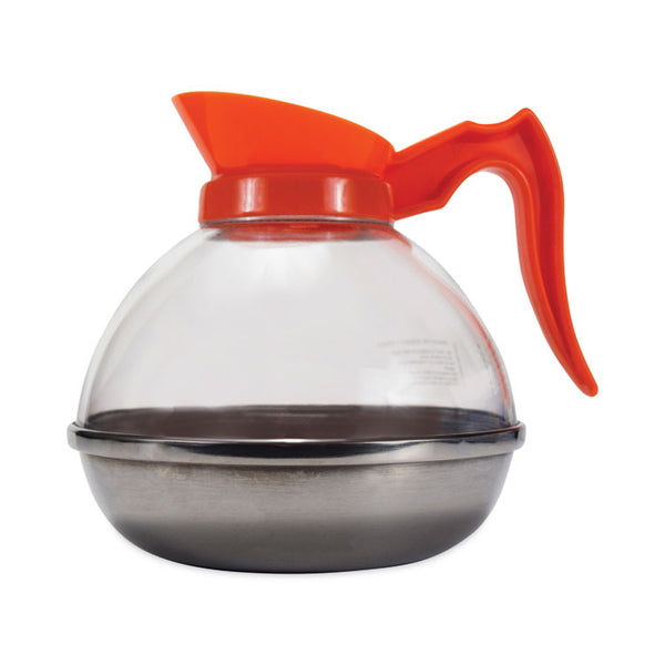 Coffee Pro Unbreakable Decaffeinated Coffee Decanter, 12-Cup, Stainless Steel/Polycarbonate, Orange Handle (OGFCPU13) Each