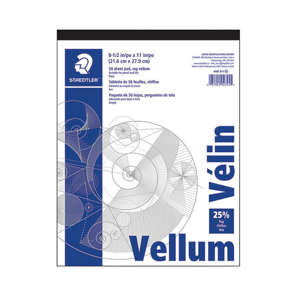 Staedtler® Vellum Tracing Paper, 8.5 x 11, White, 50/Pad (STD946T811) Box of 50