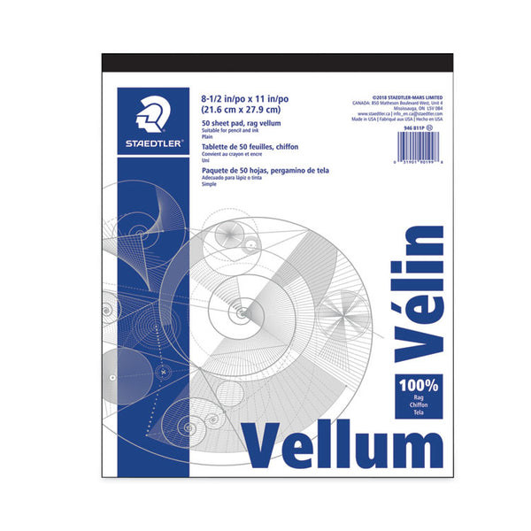 Staedtler® Mars Translucent Vellum Art and Drafting Paper, 16 lb Bristol Weight, 8.5 x 11, 50/Pad (STD946811P) 1 Pad
