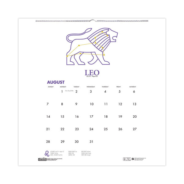 House of Doolittle™ Recycled Academic Zodiac Wall Calendar, 11 x 14, Multicolor Sheets, 12-Month (Aug to July): 2025 to 2026 (HOD3185) Each