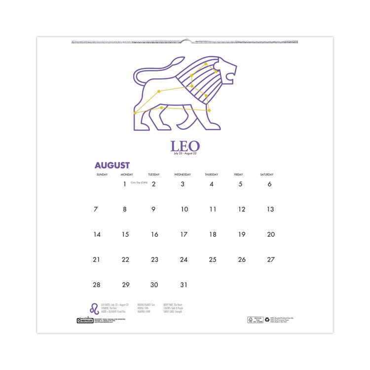 House of Doolittle™ Recycled Academic Zodiac Wall Calendar, 11 x 14, Multicolor Sheets, 12-Month (Aug to July): 2025 to 2026 (HOD3185) Each