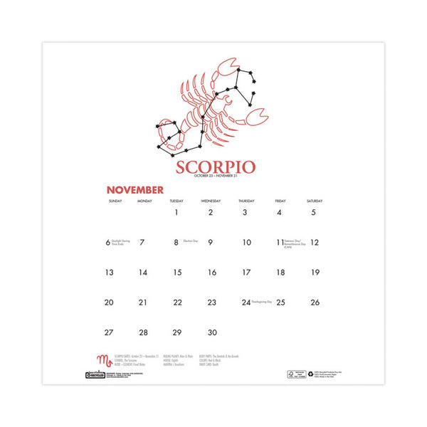 House of Doolittle™ Recycled Academic Zodiac Wall Calendar, 11 x 14, Multicolor Sheets, 12-Month (Aug to July): 2025 to 2026 (HOD3185) Each