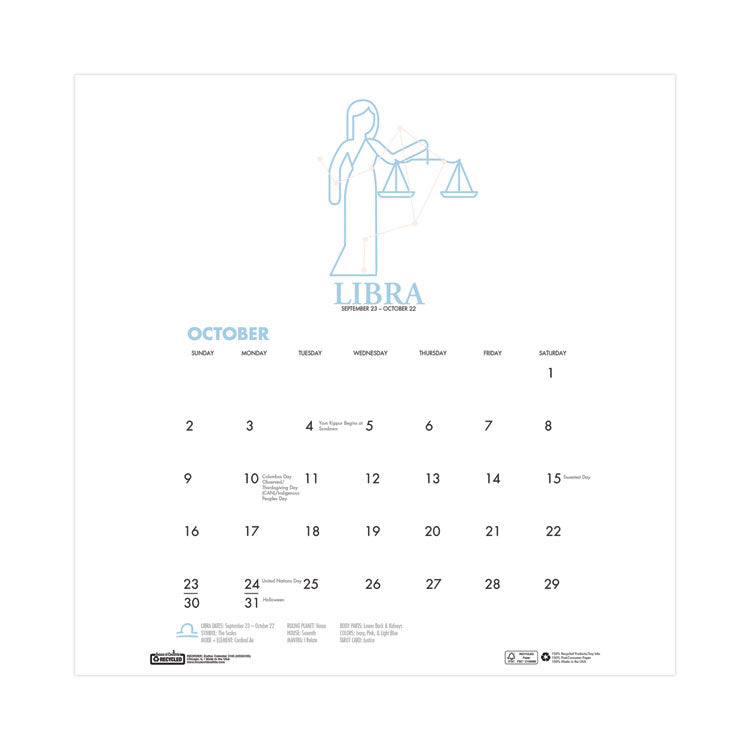 House of Doolittle™ Recycled Academic Zodiac Wall Calendar, 11 x 14, Multicolor Sheets, 12-Month (Aug to July): 2025 to 2026 (HOD3185) Each