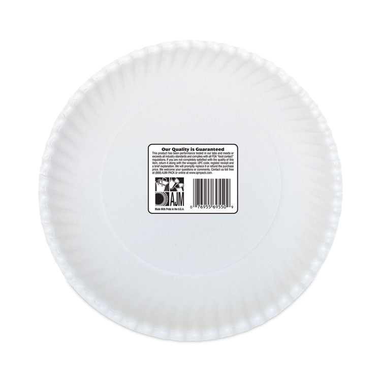 AJM Packaging Corporation Gold Label Coated Paper Plates, 9" dia, White, 120/Pack, 8 Packs/Carton (AJMOH9AJBXWH)