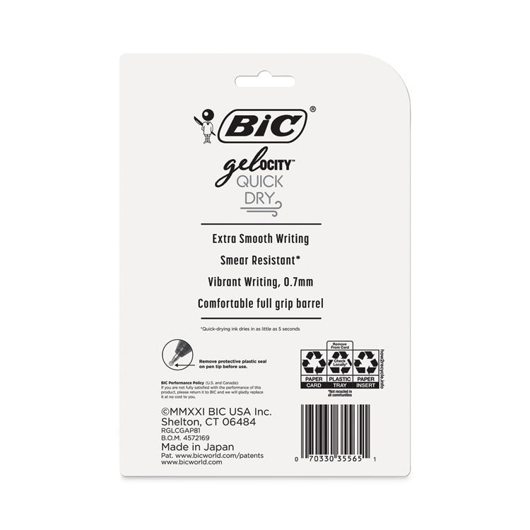 BIC® Gel-ocity Quick Dry Gel Pen, Retractable, Medium 0.7 mm, Assorted Ink and Barrel Colors, 8/Pack (BICRGLCGAP81AST)