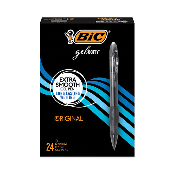 BIC® Gel-ocity Gel Pen Value Pack, Retractable, Medium 0.7 mm, Black Ink, Clear/Black Barrel, 24/Pack (BICRLC241BK)