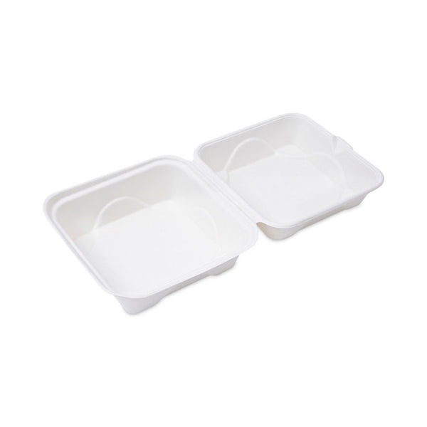 Eco-Products® Bagasse Hinged Clamshell Containers, 6 x 6 x 3, White, Sugarcane, 50/Pack, 10 Packs/Carton (ECOEPHC6)