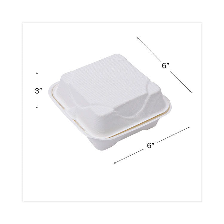 Eco-Products® Bagasse Hinged Clamshell Containers, 6 x 6 x 3, White, Sugarcane, 50/Pack, 10 Packs/Carton (ECOEPHC6) Case of 500