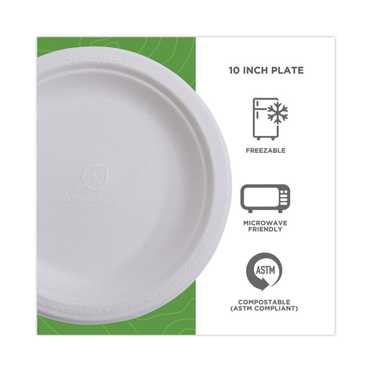 Eco-Products® Renewable Sugarcane Dinnerware, Plate, 10" dia, Natural White, 50/Pack (ECOEPP005PK)