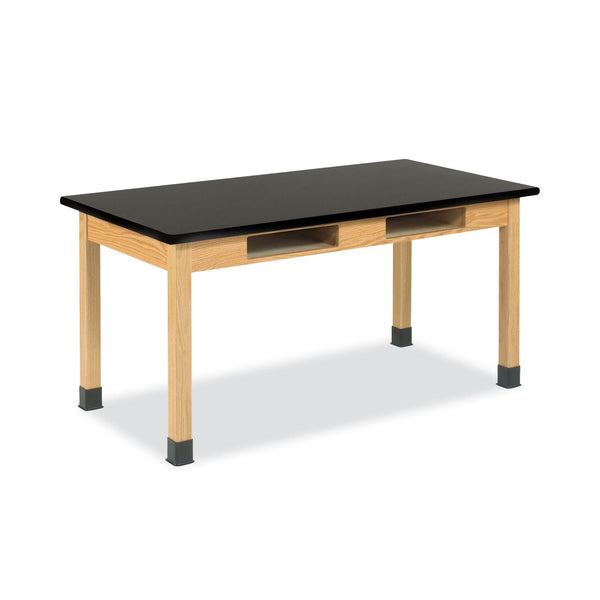 Diversified Woodcrafts Classroom Book Compartment Science Table. 54w x 24d x 30h, Black ChemGuard High Pressure Laminate (HPL) Top, Oak Base (DVWC7202BK30N) Each