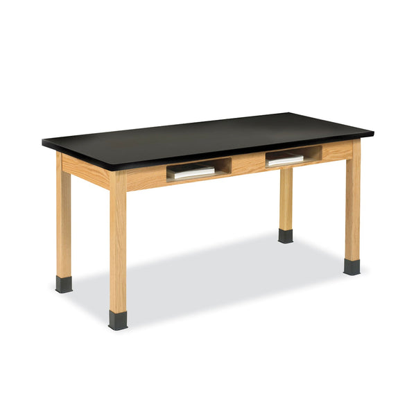 Diversified Woodcrafts Classroom Book Compartment Science Table, 60w x 24d x 30h, Black ChemGuard High Pressure Laminate (HPL) Top, Oak Base (DVWC7602BK30N) Each