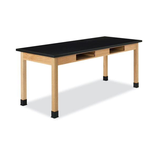 Diversified Woodcrafts Classroom Book Compartment Science Table, 48w x 30d x 30h, Black ChemGuard High Pressure Laminate (HPL) Top, Oak Base (DVWC7152K30N) Each