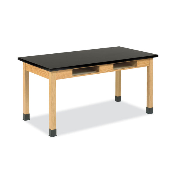 Diversified Woodcrafts Classroom Book Compartment Science Table, 60w x 30d x 30h, Black ChemGuard High Pressure Laminate (HPL) Top, Oak Base (DVWC7142BK30N) Each