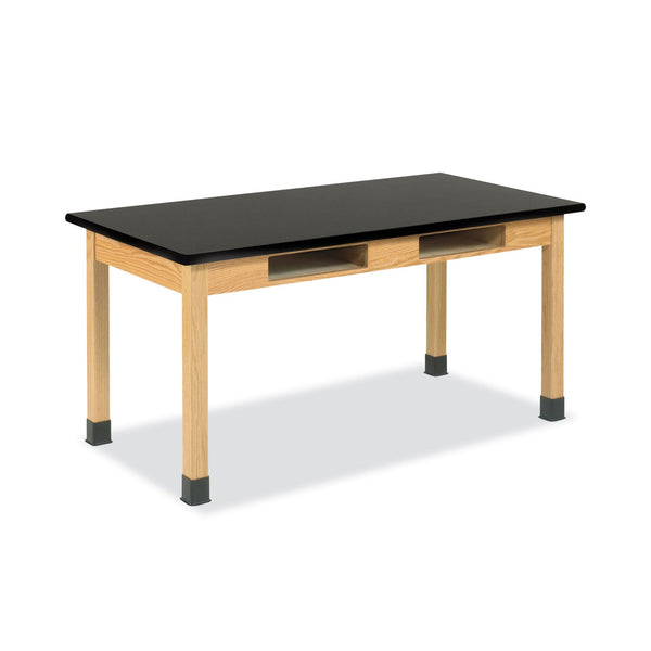 Diversified Woodcrafts Classroom Book Compartment Science Table, 60w x 24d x 30h, Black High Pressure Laminate (HPL) Top, Oak Base (DVWC760LBBK30N) Each