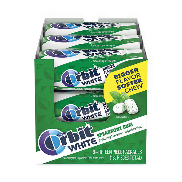 Orbit® White Sugar-Free Gum, Spearmint, 15 Pieces/Pack, 9 Packs/Carton, Ships in 1-3 Business Days (GRR20902548) Each