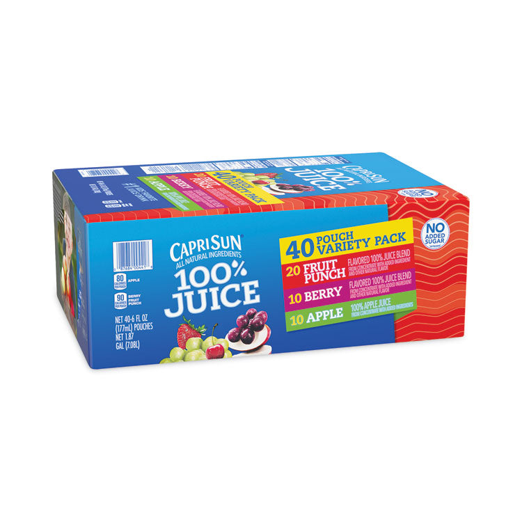 Capri Sun® 100% Juice Pouches Variety Pack, 6 oz, 40 Pouches/Carton, Ships in 1-3 Business Days (GRR22000720)
