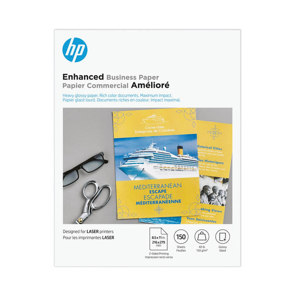 HP Color Laser Glossy Brochure Paper, 97 Bright, 40 lb Bond Weight, 8.5 x 11, White, 150/Pack (HEWQ6611A)