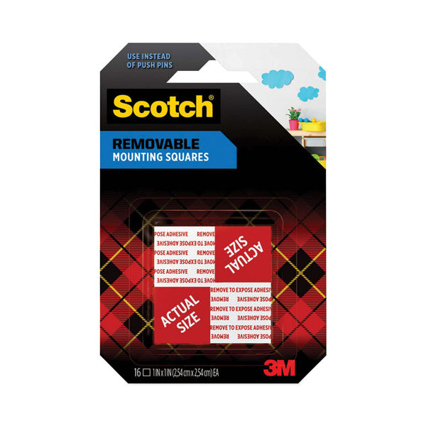 Scotch® Precut Foam Mounting Squares, Removable, Double-Sided, Holds Up to 0.33 lb (2 Squares), 1 x 1, White, 16/Pack (MMM108)