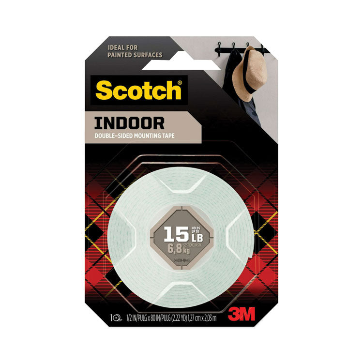 Scotch® Permanent High-Density Foam Mounting Tape, Double-Sided, Holds Up to 15 lbs, 0.5" x 80", White (MMM110)