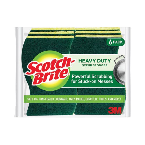 Scotch-Brite® Heavy-Duty Scrub Sponge, 4.5 x 2.7, 0.6" Thick, Yellow/Green, 6/Pack (MMM426)