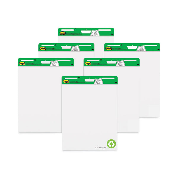 Post-it® Easel Pads Super Sticky Vertical-Orientation Self-Stick Easel Pad Value Pack, Green Headband, Unruled, 25 x 30, White, 30 Sheets, 6/Carton (MMM559RPVAD6)