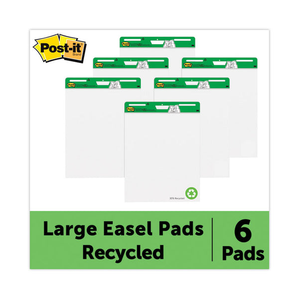 Post-it® Easel Pads Super Sticky Vertical-Orientation Self-Stick Easel Pad Value Pack, Green Headband, Unruled, 25 x 30, White, 30 Sheets, 6/Carton (MMM559RPVAD6)