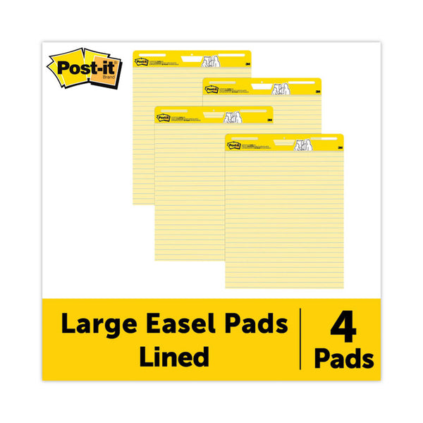 Post-it® Easel Pads Super Sticky Vertical-Orientation Self-Stick Easel Pad Value Pack, Presentation Format (1.5" Rule), 25 x 30, Yellow, 30 Sheets, 4/Carton (MMM561VAD4PK)