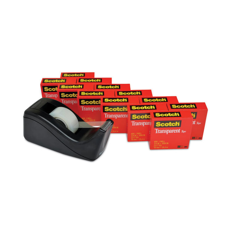 Scotch® Transparent Tape Value Pack with Black Dispenser, 1" Core, 0.75" x 83.33 ft, Transparent (MMM600KC60)