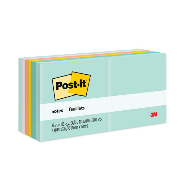 Post-it® Notes Original Pads in Beachside Cafe Collection Colors, 3" x 3", 100 Sheets/Pad, 12 Pads/Pack (MMM654AST) Pack of 12