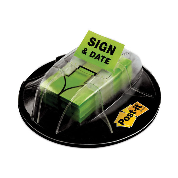 Post-it® Flags Page Flags in Dispenser, "Sign and Date", Bright Green, 200 Flags/Dispenser (MMM680HVSD)
