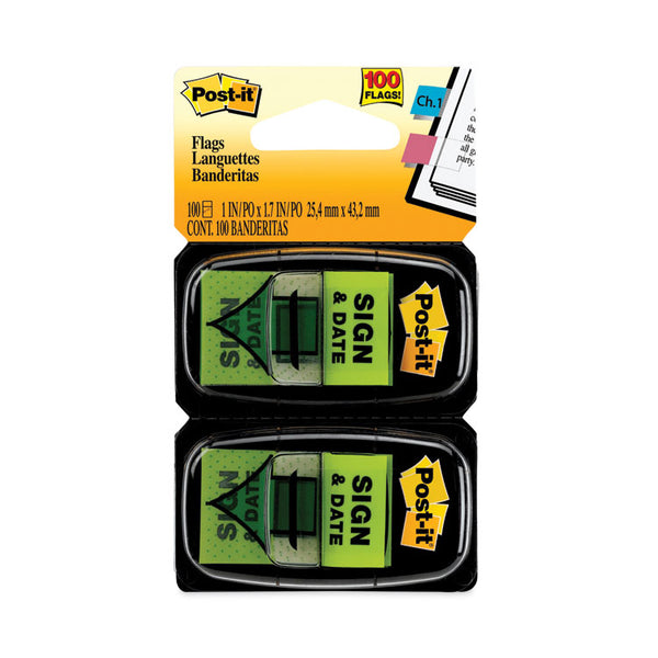 Post-it® Flags Arrow Message 1" Page Flags, "Sign and Date", Green, 50 Flags/Dispenser, 2 Dispensers/Pack (MMM680SD2)
