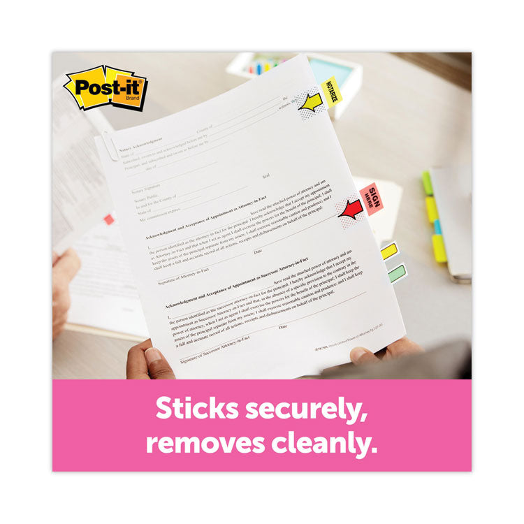 Post-it® Flags Arrow Message 1" Page Flags,  200 "Sign Here", 48 Arrow, Four Colors, 248/Pack (MMM680SH4VA) Dispenser of 100