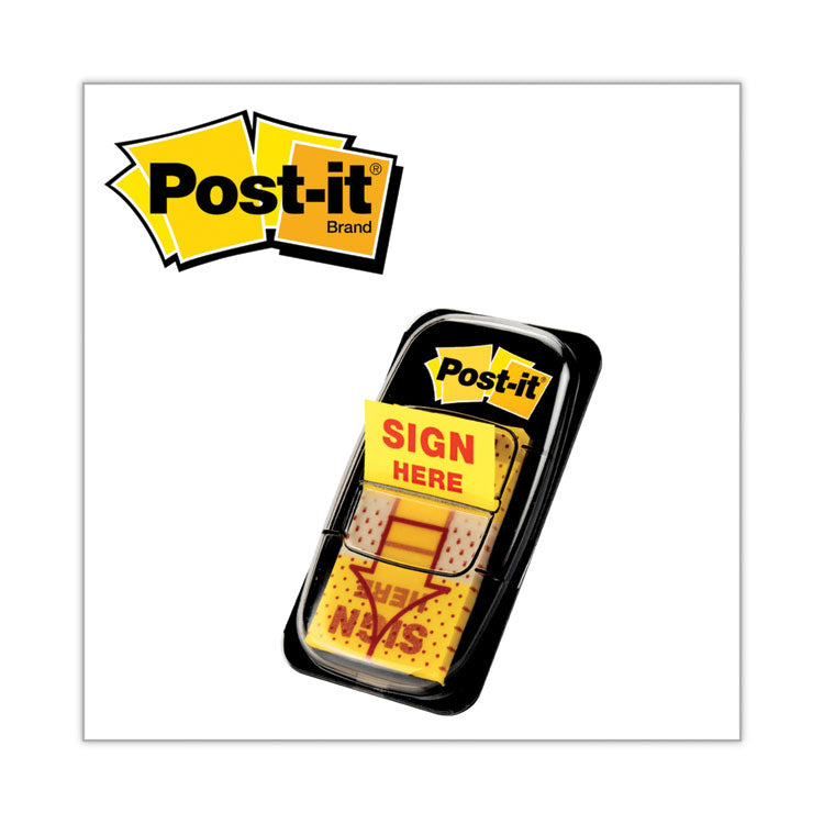 Post-it® Flags Arrow Message 1" Page Flags, Sign Here, Yellow, 50 Flags/Dispenser, 12 Dispensers/Pack (MMM680SH12) Box of 12