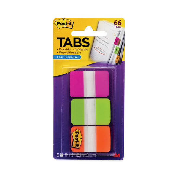 Post-it® Tabs 1" Plain Solid Color Tabs, 1/5-Cut, Assorted Bright Colors, 1" Wide, 66/Pack (MMM686PGO)