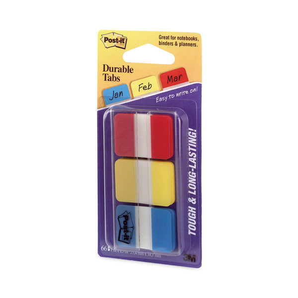 Post-it® Tabs 1" Plain Solid Color Tabs, 1/5-Cut, Assorted Primary Colors, 1" Wide, 66/Pack (MMM686RYB) Pack of 66