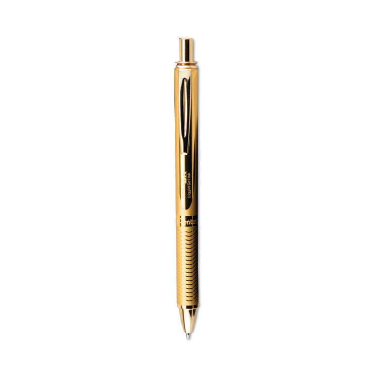 Pentel® EnerGel Alloy Gel Pen, Retractable, Medium 0.7 mm, Black Ink, Gold Barrel (PENBL407XABX)