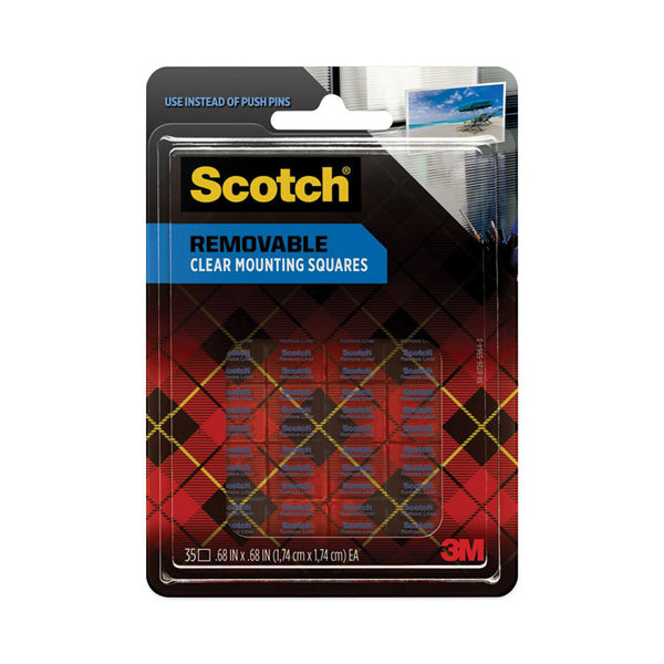 Scotch® Removable Clear Mounting Squares, Holds Up to 0.33 lbs, 0.69 x 0.69, Clear, 35/Pack (MMM859)