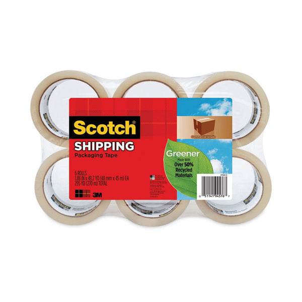 Scotch® Greener Commercial Grade Packaging Tape, 3" Core, 1.88" x 49.2 yds, Clear, 6/Pack (MMM3750G6)