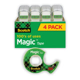 Scotch® Magic Tape in Handheld Dispenser, 1" Core, 0.75" x 25 ft, Clear, 4/Pack (MMM4105)