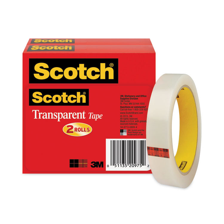 Scotch® Transparent Tape, 3" Core, 0.75" x 72 yds, Transparent, 2/Pack (MMM6002P3472)