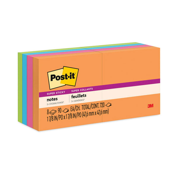 Post-it® Notes Super Sticky Pads in Energy Boost Collection Colors, 2" x 2", 90 Sheets/Pad, 8 Pads/Pack (MMM6228SSAU)