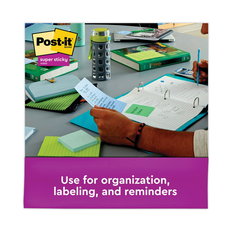 Post-it® Notes Super Sticky Recycled Notes in Oasis Collection Colors, Note Ruled, 4 x 6, 90 Sheets/Pad, 3 Pads/Pack (MMM6603SST)
