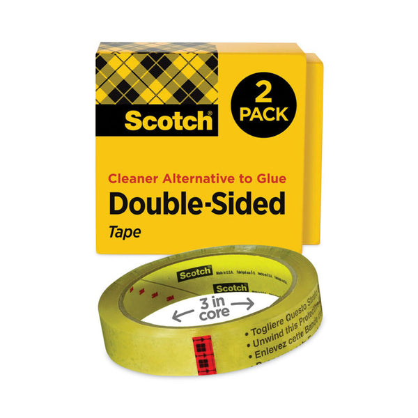 Scotch® Double-Sided Tape, 3" Core, 0.75" x 36 yds, Clear, 2/Pack (MMM6652P3436)