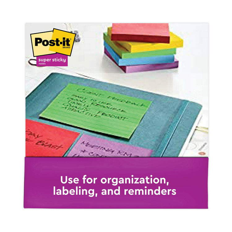 Post-it® Notes Super Sticky Pads in Playful Primary Collection Colors, Note Ruled, 4" x 4", 90 Sheets/Pad, 6 Pads/Pack (MMM6756SSAN) Pack of 6