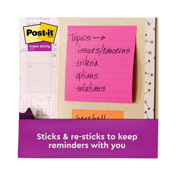 Post-it® Notes Super Sticky Pads in Energy Boost Collection Colors, Note Ruled, 4" x 4", 90 Sheets/Pad, 6 Pads/Pack (MMM6756SSUC) Pack of 6