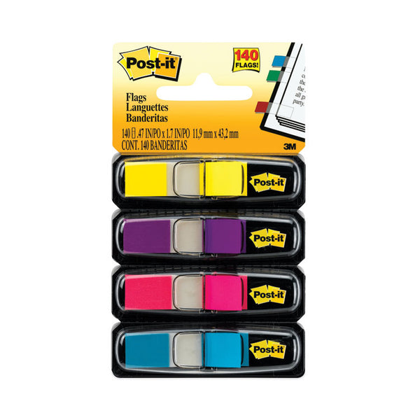 Post-it® Flags Small Page Flags in Dispensers, 0.5 x 1.75, Four Colors, 35/Color, 4 Dispensers/Pack (MMM6834AB)