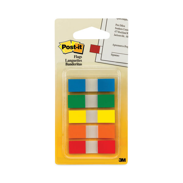 Post-it® Flags Page Flags in Portable Dispenser, Assorted Primary, 20 Flags/Color, 100 Flags/Pack (MMM6835CF)