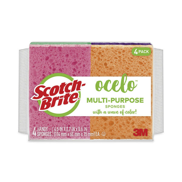ocelo™ Vibrant Color Sponges, 4.7 x 3, 0.6" Thick, Assorted Colors, 4/Pack (MMM7274FD)