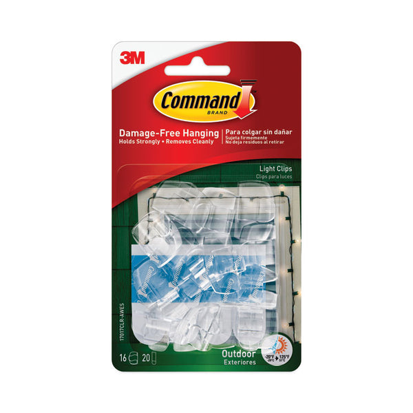 Command™ All Weather Hooks and Strips, Small, Plastic, Clear, 16 Clips and 20 Strips/Pack (MMM17017CLRAWES)